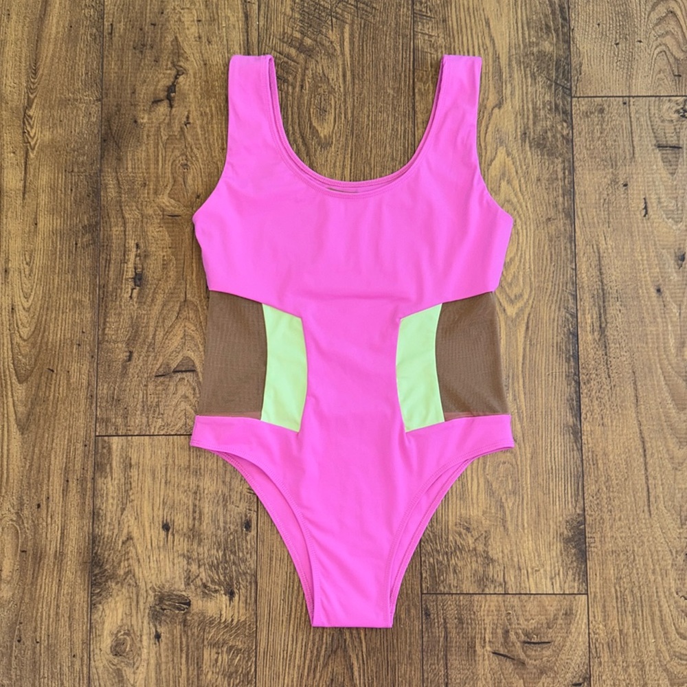 Neon One Piece Swimsuit Mesh NEW